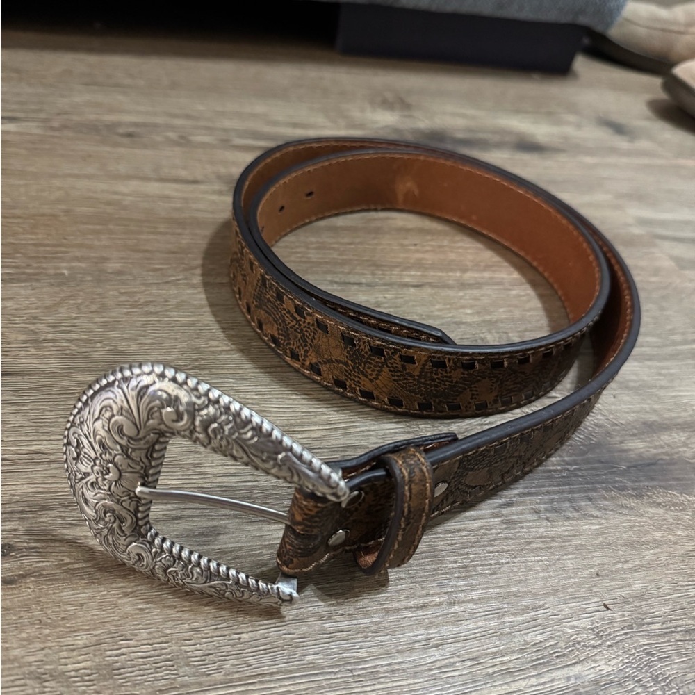 Nocona Belt co. Brown Leather Belt with Silver Buckle size - XL